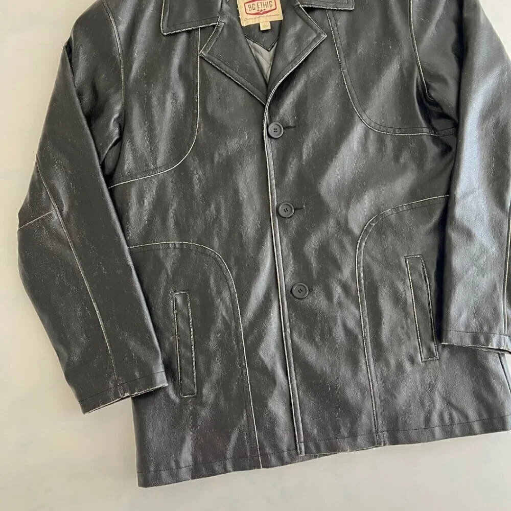 BC Ethic Faux Distressed Long Leather Jacket - Picture 4 of 9